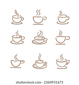 Hot coffee cup line icon set. Collection of vector symbol in trendy flat style on white background. 