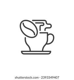 Hot coffee cup line icon. linear style sign for mobile concept and web design. Coffee bean and cup outline vector icon. Breakfast symbol, logo illustration. Vector graphics