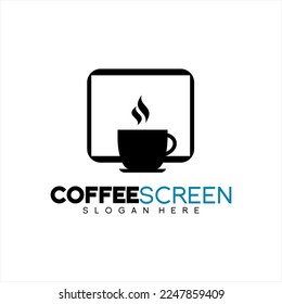 Hot-Café-Logo-Design mit LCD-Bildschirm.