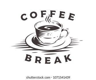 Hot coffee cup logo on white background. Coffee Break.