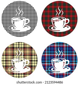 Hot Coffee Cup Logo Template. Coffee Cup Isolated On A Textile Patterned Background. Tea Or Coffee Cup Vector Illustration
