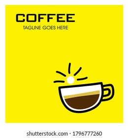 Hot coffee cup logo vector on a yellow background