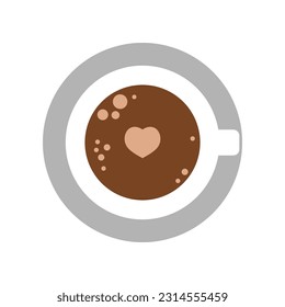 Hot coffee cup with love heart foam doodle icon flat vector design