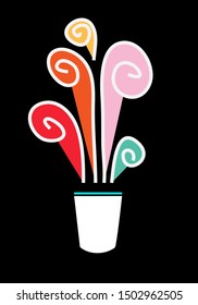 Hot coffee cup made from white paper with many colors of smoke.Colorful smoke paper coffee cup on a black background.Art work coffee cup colorful smoke on a black background