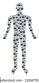 Hot coffee cup man avatar. Vector hot coffee cup icons are formed into male collage.