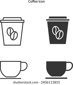 Hot coffee cup and mug vector icon. Paper coffee cup icon isolated on white background.