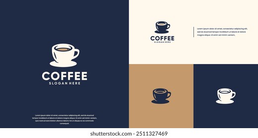 Taza de café caliente, estilo de espacio negativo, cafetería, Plantilla de Vector de diseño.