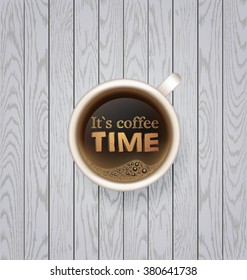  Hot Coffee cup on black vector background. latte it`s coffee time