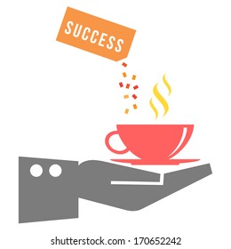 Hot coffee cup on hand with success, vector format