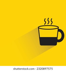 hot coffee cup on yellow background