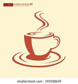 Hot coffee cup outline - drink & beverage icon - on beige background 