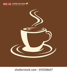 Hot coffee cup outline on brown background - drink & beverage icon