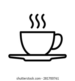 Hot coffee cup with plate line art vector icon for apps and websites