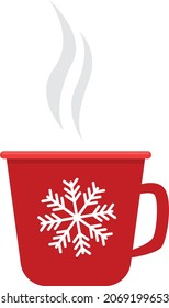 Hot coffee cup. Red mug with smoking tea