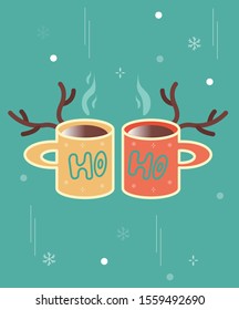 Hot Coffee cup for Santa Claus with Christmas attributes on the green background