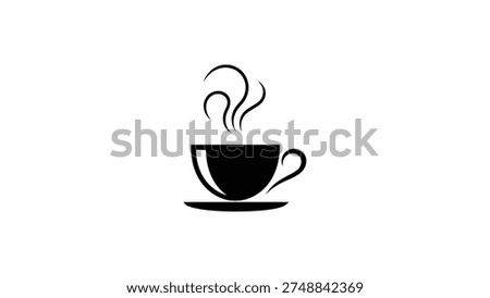hot coffee cup silhouette icon isolated on white background steaming beverage mug symbol cafe drink illustration minimal kitchen design
