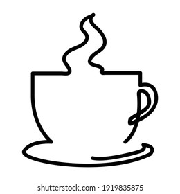 Hot coffee cup (single line illustration, logo)