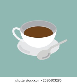 Hot coffee cup with spoon icon. Vector illustration.