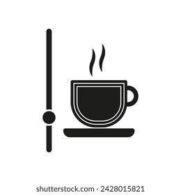 Taza de café caliente con vapor. Concepto de fósforo. Icono de bebida matutina. Ilustración vectorial. EPS 10.