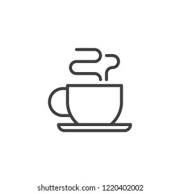 Hot coffee cup with steam outline icon. linear style sign for mobile concept and web design. Hot tea drink line vector icon. Symbol, logo illustration. Pixel perfect vector graphics