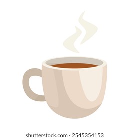 Hot coffee cup with steam rising above it. Vector illustration