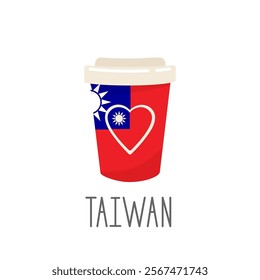 Hot coffee cup with Taiwan flag colour. Paper Coffee cup take away.