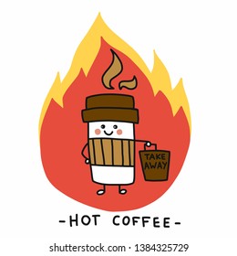 Hot coffee cup with take away bag cartoon vector illustration