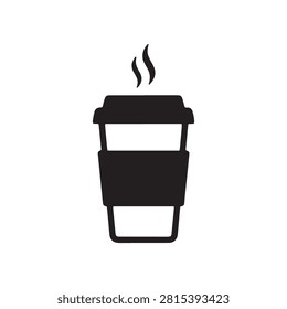 Hot coffee cup in takeaway paper container with steam icon takeaway beverage caffeine container espresso