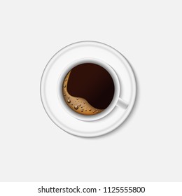 Hot coffee, Coffee cup Top view.