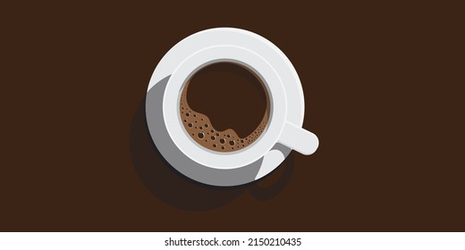 hot coffee cup, top view, brown background
