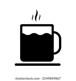 Taza de café caliente vecto ricon, aislar el símbolo del té caliente en estilo monomal moderno, arte de Clip del menú de bebidas aisladas negras sobre fondo blanco, stock de Vector