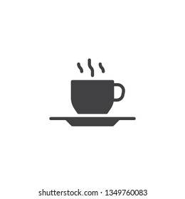 Hot coffee cup vector icon. filled flat sign for mobile concept and web design. Tea cup and saucer glyph icon. Symbol, logo illustration. Pixel perfect vector graphics