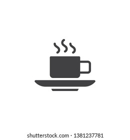 Hot coffee cup vector icon. filled flat sign for mobile concept and web design. Hot drink cup with steam glyph icon. Symbol, logo illustration. Pixel perfect vector graphics