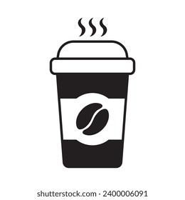 Icono vectorial de taza de café caliente. Icono de taza de café de papel aislado en fondo blanco.