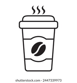 Icono de Vector de taza de café caliente. Icono de taza de café de papel aislado sobre fondo blanco.