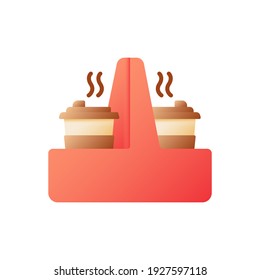 Heisser Kaffee in Tassen zu gehen Vektorflache Symbol. Coffeeshop nehmen Bestellung auf. Getränke zum Mitnehmen in Kartonhaltern. Schnelle Lieferung von Lebensmitteln. Cartoon-Stilkunst für mobile App. Einzelne RGB-Abbildung