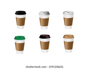 Hot coffee cups with lids in white background