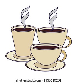 Hot coffee cups on dishes