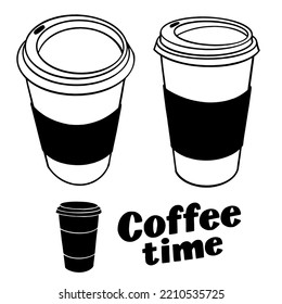 Hot coffee disposable to go cup. Hand drawn take away illustrations.