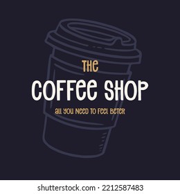 Hot coffee disposable to go cup. Hand drawn take away illustrations.