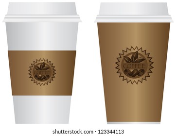 Hot Coffee Disposable To Go Cups with Sleeve Lids and Label Isolated on White Background Illustration Vector