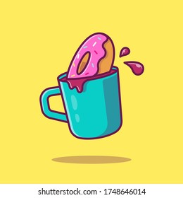 Hot Coffee With Donut Vector Icon Illustration. Food And Drink Icon Concept Isolated Premium Vector. Flat Cartoon Style 