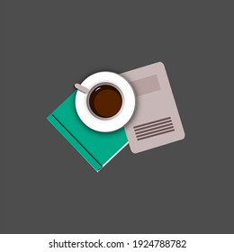 Icono de café caliente con un libro. icono de vector