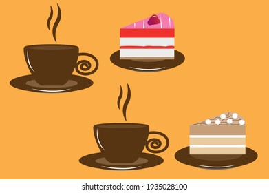 hot coffee with fresh chocolate cake
