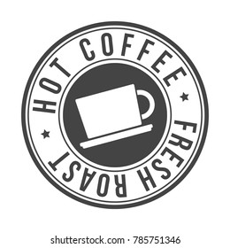 Hot Coffee Fresh Roast Original Stamp Design Vector Round Art badge.