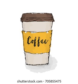 Hot coffee in a glass. Americano. Hand drawn vector illustration.