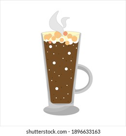 Hot Coffee in glass cup from Espresso machine for Coffee shop, Cacao, latte, hot chocolate, milkshake. Vector,eps10. 
