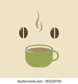 hot coffee in the green cup with human face design