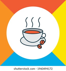 Hot coffee icon colored line symbol. Premium quality isolated cappuccino element in trendy style.