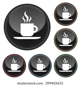 Hot Coffee Icon Glossy Button Icon Set in With Various Color Highlights